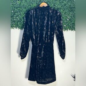 Zara Velvet Burnout Paisley Ruched Mockneck Mini Dress Size Extra Small